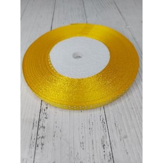 Лента атласная в горох 0.6 см цв. желтый, цена за 5 м